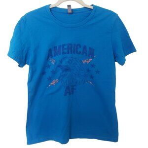 American AF Eagle T-Shirt Youth XL Blue Next Level Cotton Short Sleeve Kids Tee